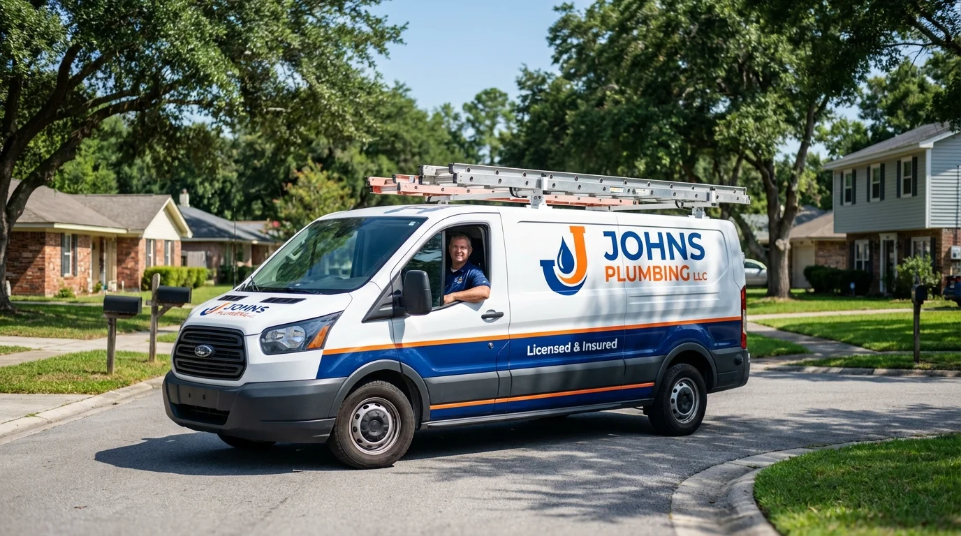 Johns Plumbing LLC service van in Hastings, PA