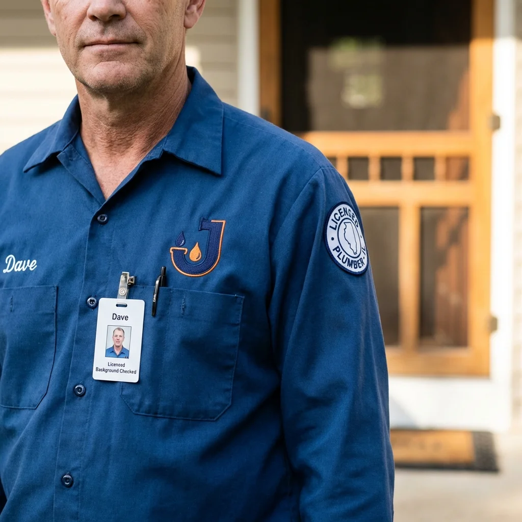 Licensed plumber showing ID badge in Hastings, PA