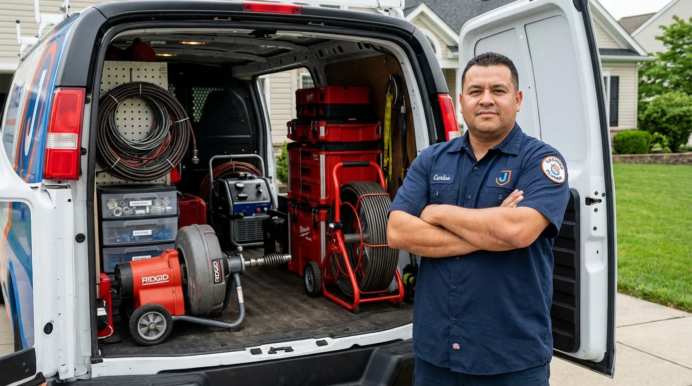 Professional drain cleaning equipment and Johns Plumbing LLC plumber in Hastings