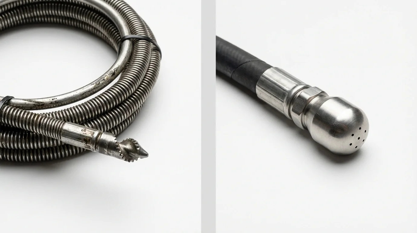 Drain snake cable and hydro jetting nozzle used for drain cleaning in Hastings, PA