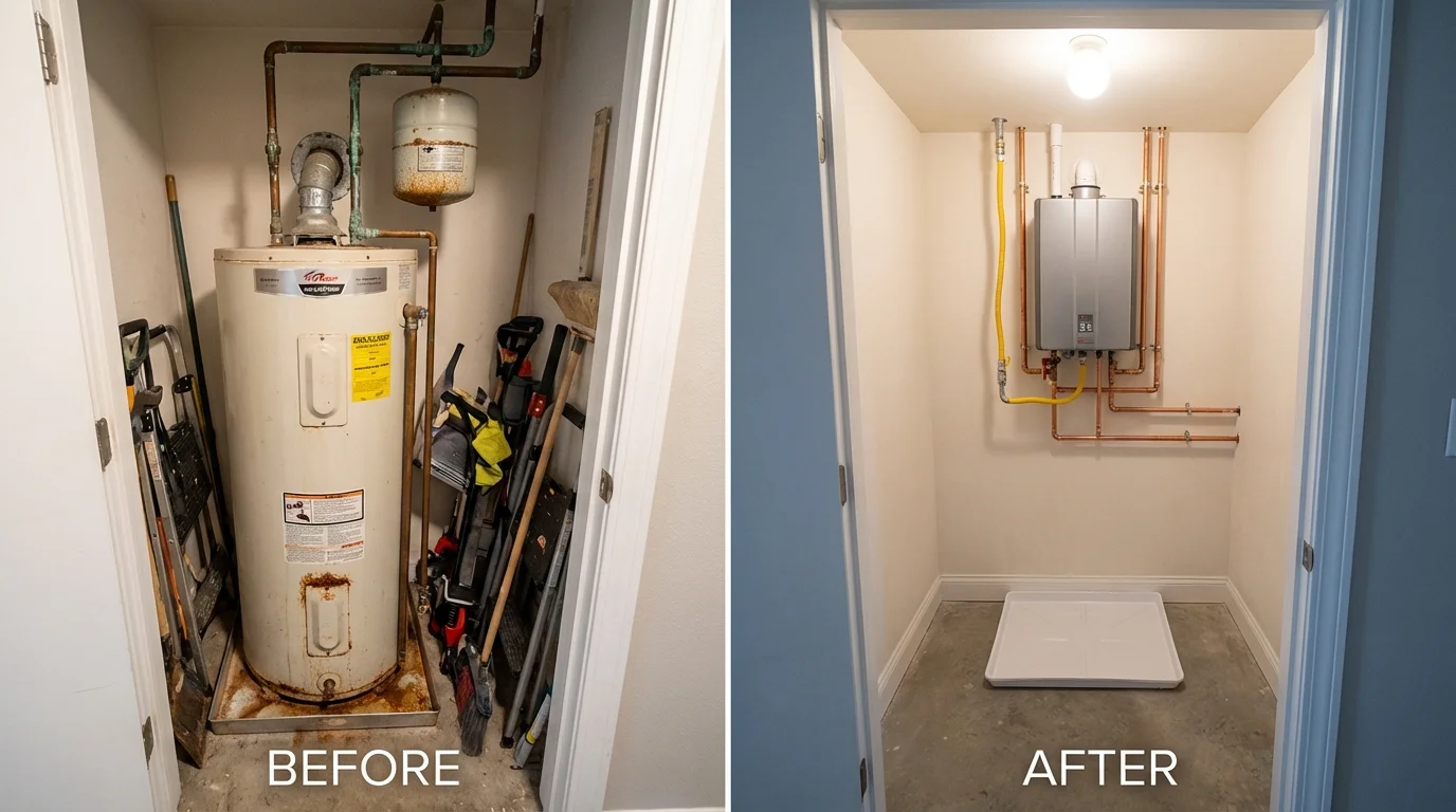 Tank water heater versus wall-mounted tankless unit comparison for Hastings, PA homeowners