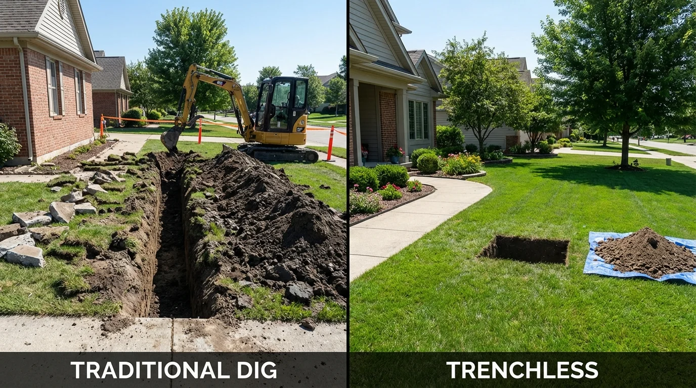 Trenchless sewer repair with minimal yard damage versus traditional excavation in Hastings, PA
